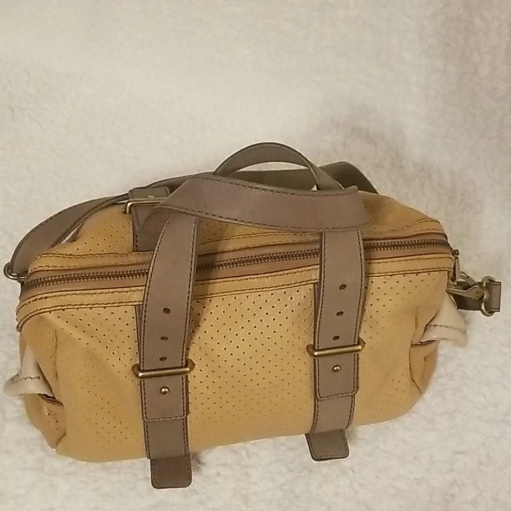 RARE Fossil Mason Satchel Bag Rare Genuine Leather Perforated Speedy Y2K Purse